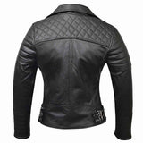 Women Leather Motorcycle Jacket Brando Back  Side