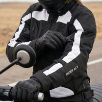 RIDERACT black-and-white motorcycle jacket with CE Armors