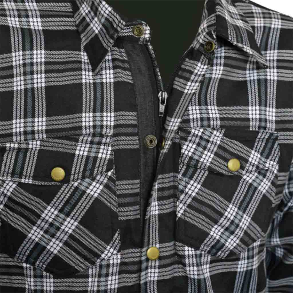 Kevlar Shirt Zipper and button Closure 