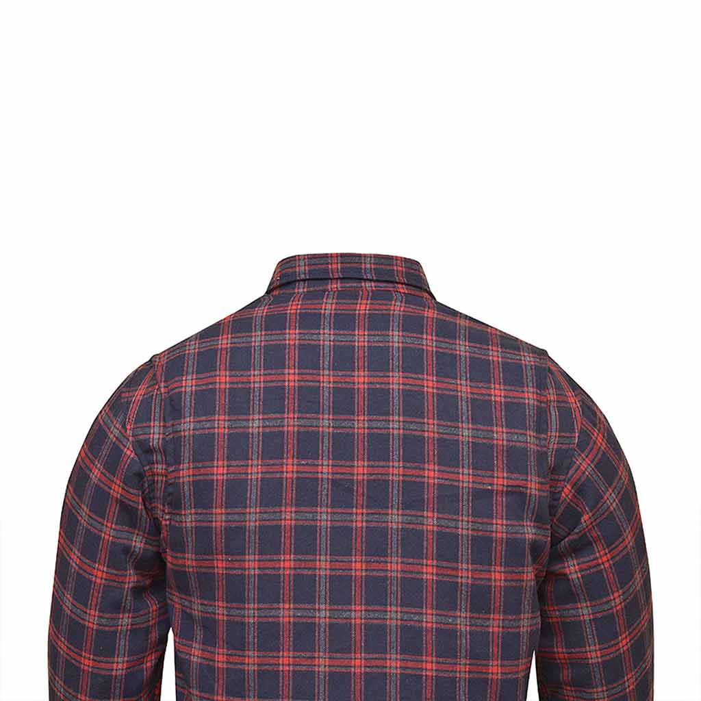 Back Side RIDERACT® Men's Motorcycle Riding Reinforced Flannel Shirt Dark Blue Red Checked