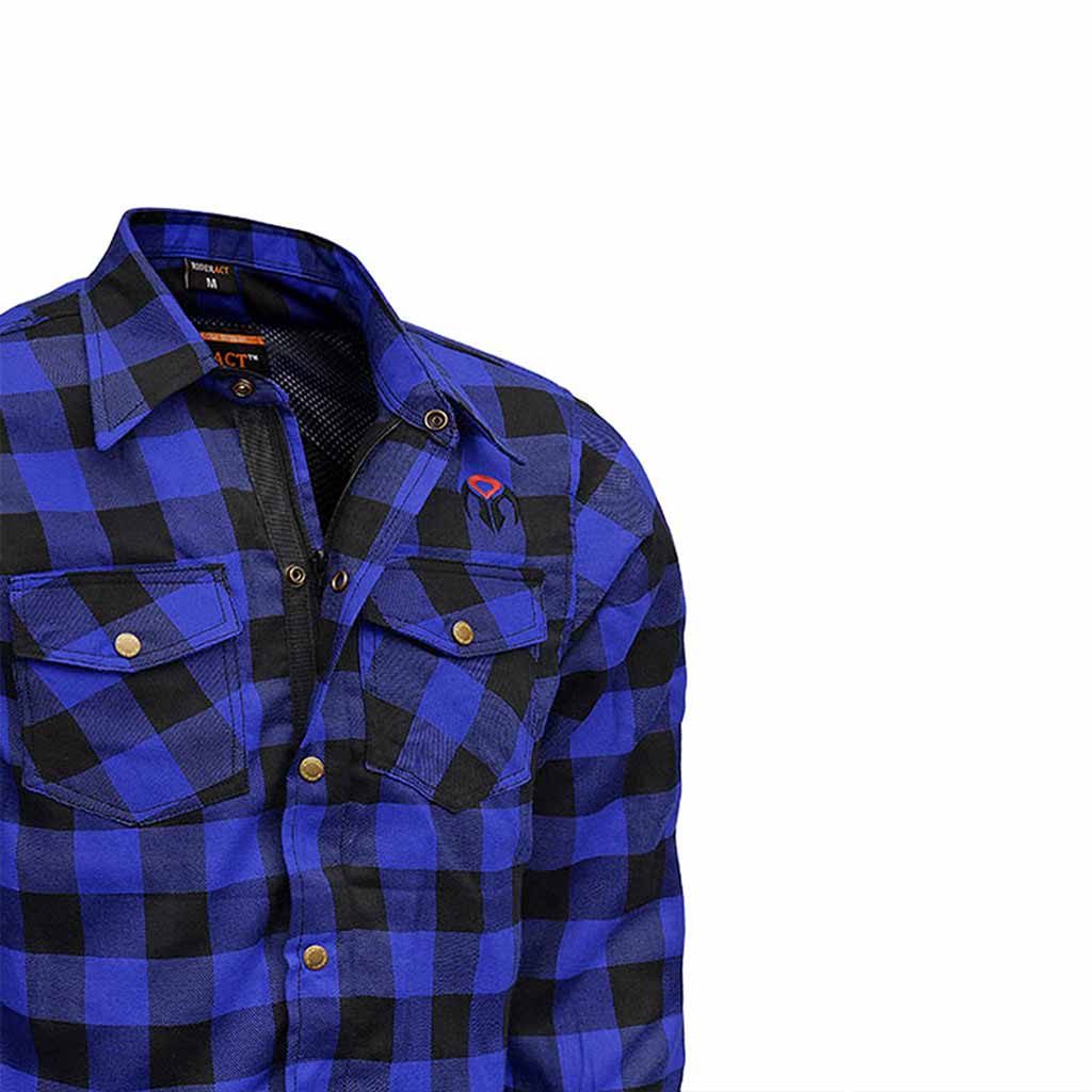 Men's Motorcycle Riding Reinforced Flannel Shirt Road Series Blue
