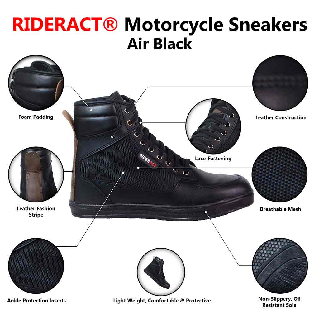 Infographics RIDERACT® Motorcycle Sneakers Air Black