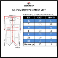 Size chart for men's motorcycle leather vest to get best fit for riders