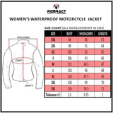 RIDERACT® Women Motorcycle Waterproof Jacket Bella Size Chart
