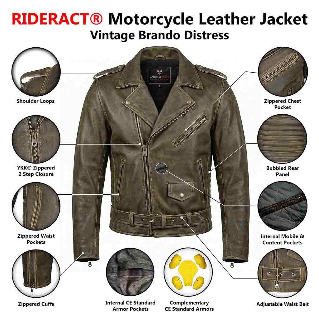 Motorcycle leather jacket infographics
