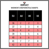 Women Motorcycle Boots Black Spot 1 Size Chart 