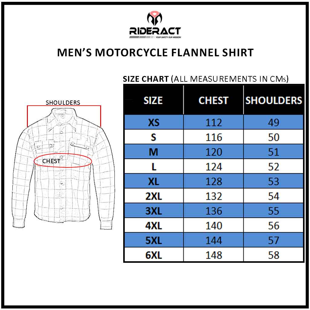 Size Chart Kevlar Flannel Shirt 