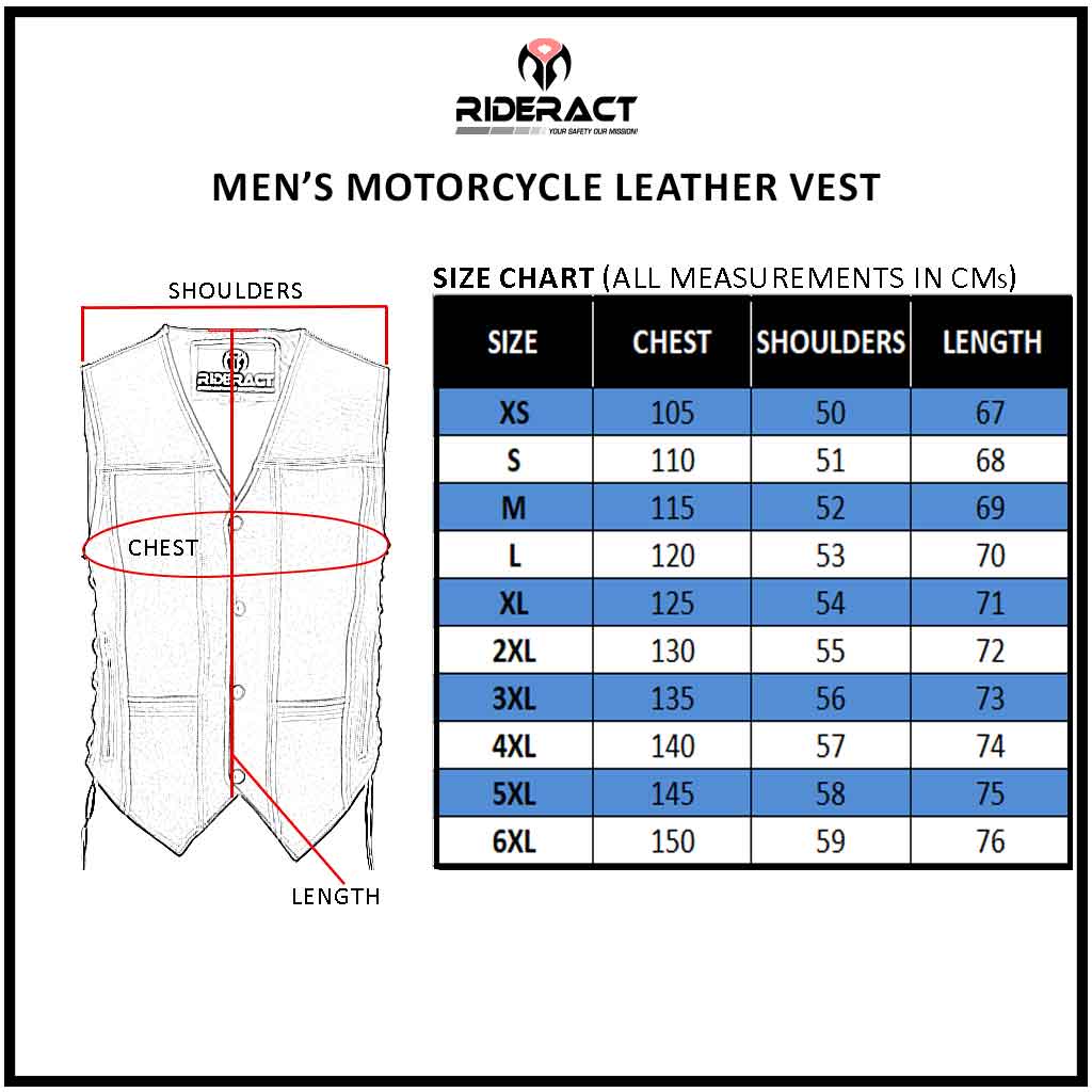 Size Chart leather vest Motorcycle Biker Riders Leather Black Vest Braid Simple Style Waistcoat