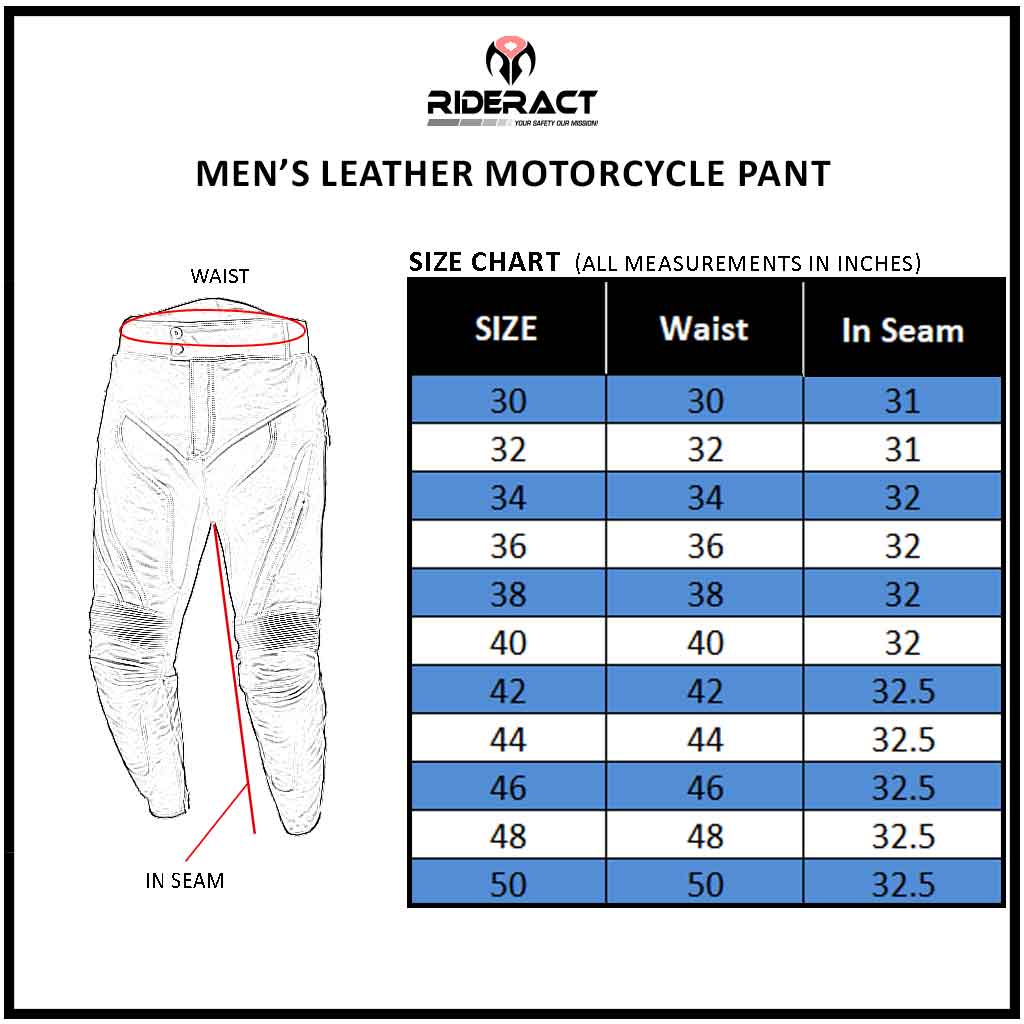 Leather Motorbike Pant Size Chart  