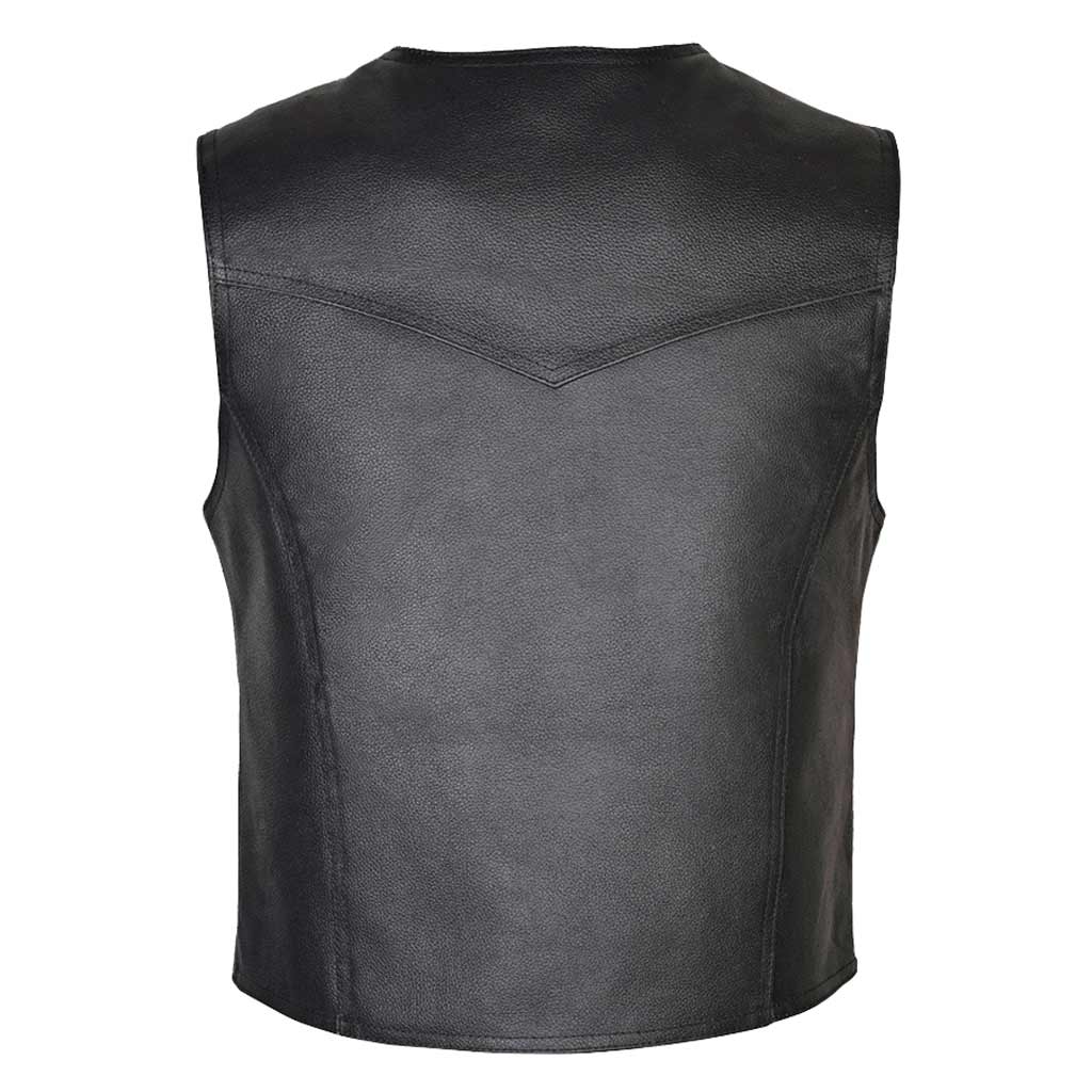 Classic Plain Leather motorcycle vest Backside 