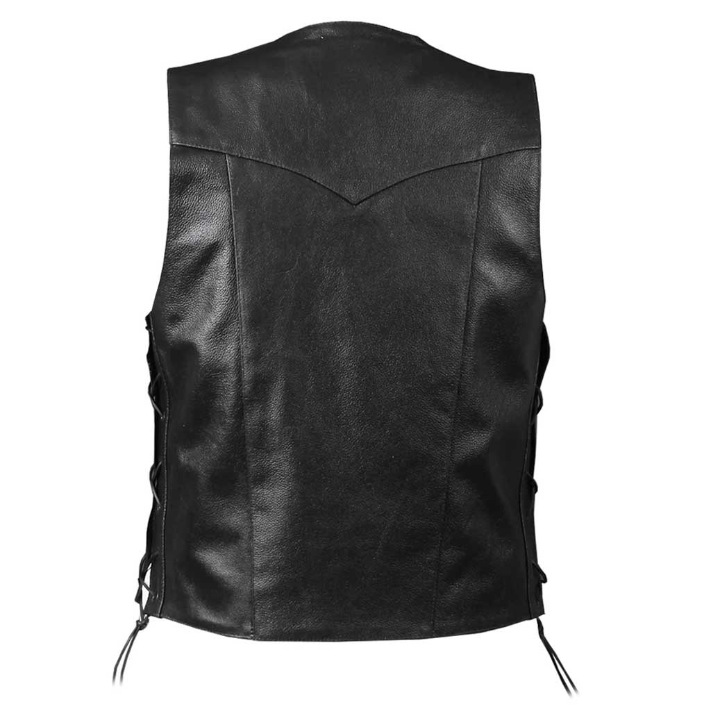 Classic Motorcycle leather vest for Riders with side-lacing adjustable waist and studs on front