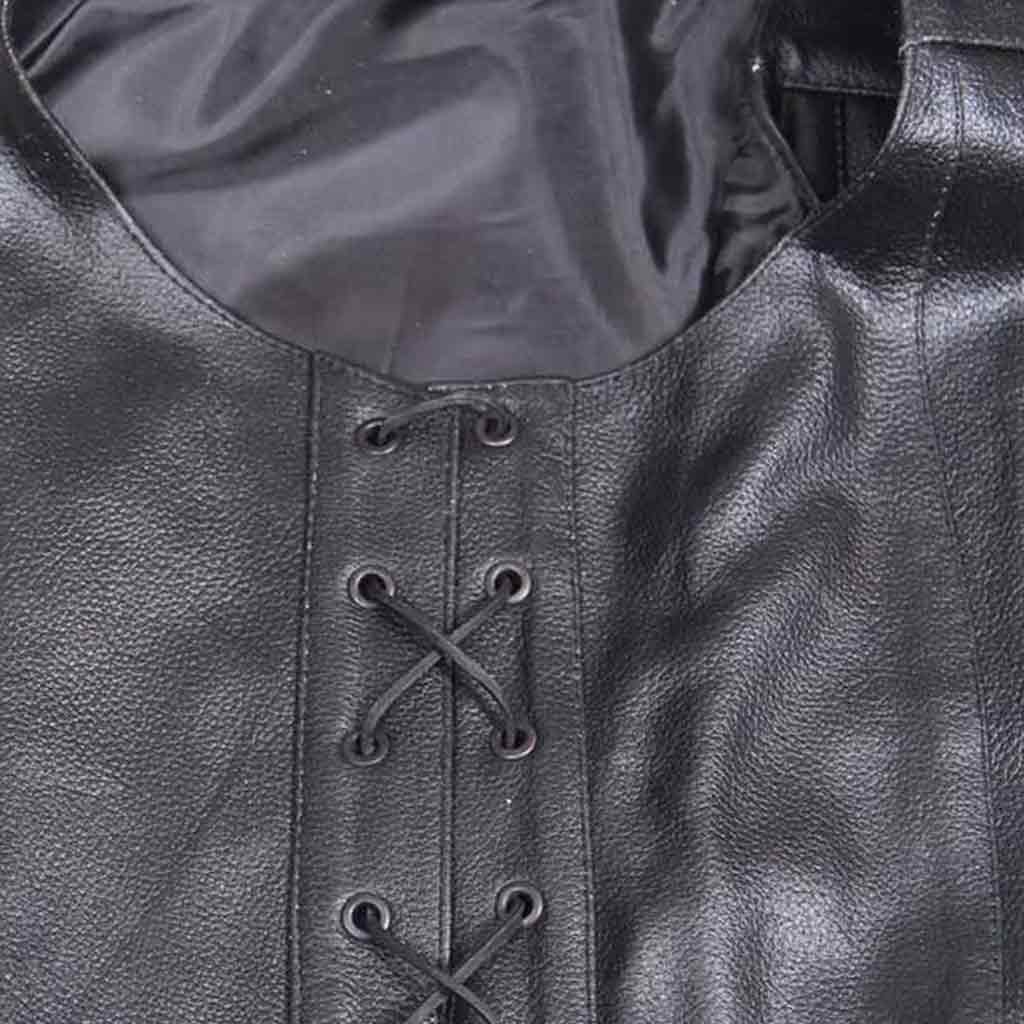 Men's Leather Motorcycle Vest Adjustable Waist With Side Lacing.