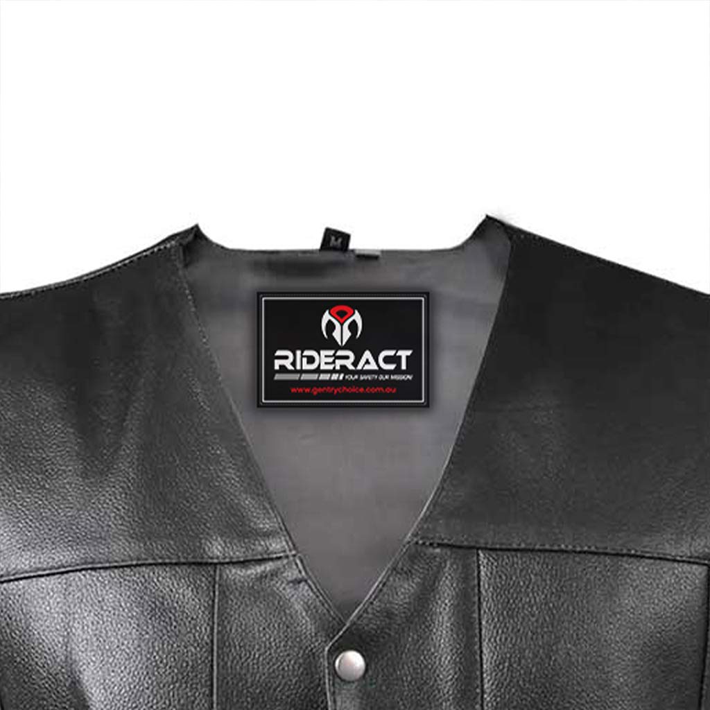 Classic plain motorcycle vest, pure leather, adjustable waist, classic studs and plain front pockets