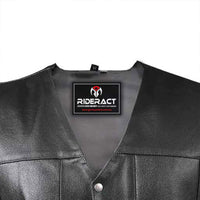 Classic plain motorcycle vest, pure leather, adjustable waist, classic studs and plain front pockets