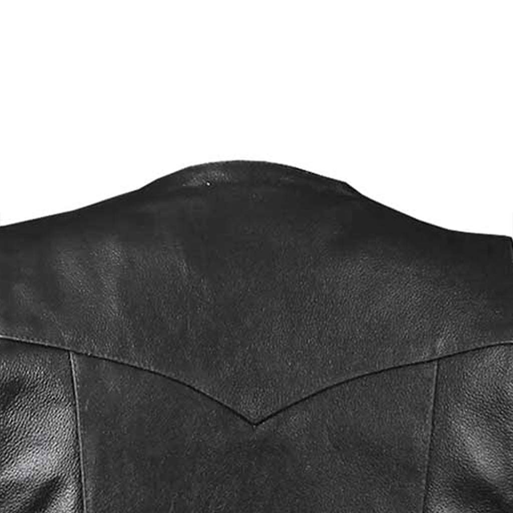 motorcycle leather vest, plain black, classic design for old-school riders