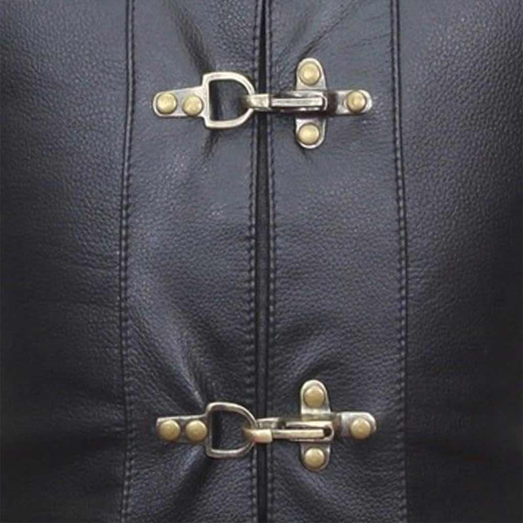 Leather Vest Antique looking triple hooks front closure style