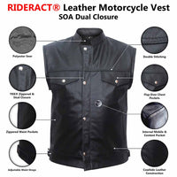 Infographics Leather Motorcycle Vest SOA Button & Zipper Dual Closure