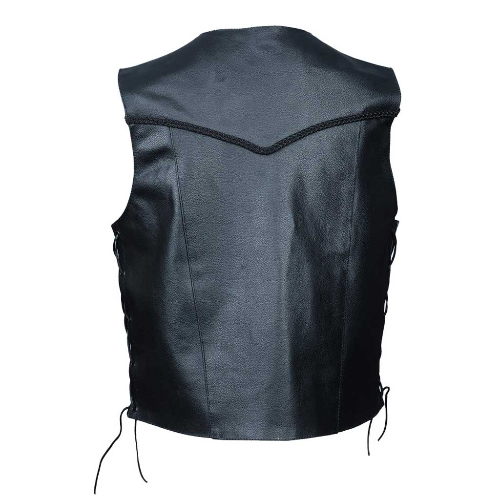 leather vest Motorcycle Biker Riders Leather Black Vest  back side