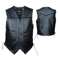 Motorcycle Biker Riders Leather Black Vest  front and back side 