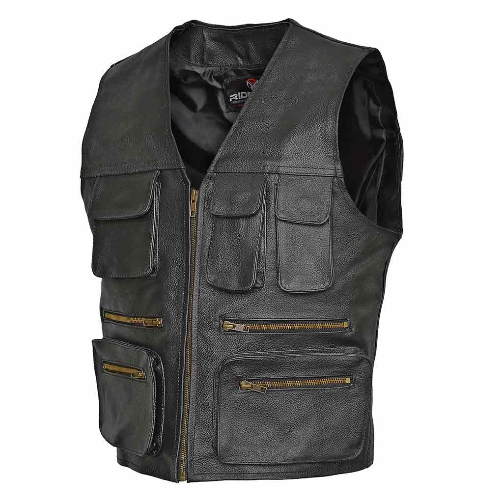 Leather Cargo Vest | Multi-Pocket Utility Vest – RIDERACT®
