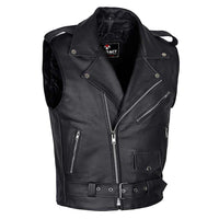 Men Brando Style Leather Vest Black 