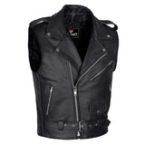 Men Brando Style Leather Vest Black 