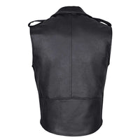 Men Brando Style Leather Vest Black Sleeveless Jacket Backview