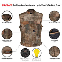Infographics RIDERACT® Fashion Leather Motorcycle Vest SOA Dirt Fuss