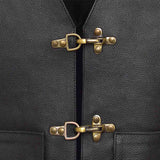 Biker's Spirit Leather Vest Black Adjustable Hooks Front Closure
