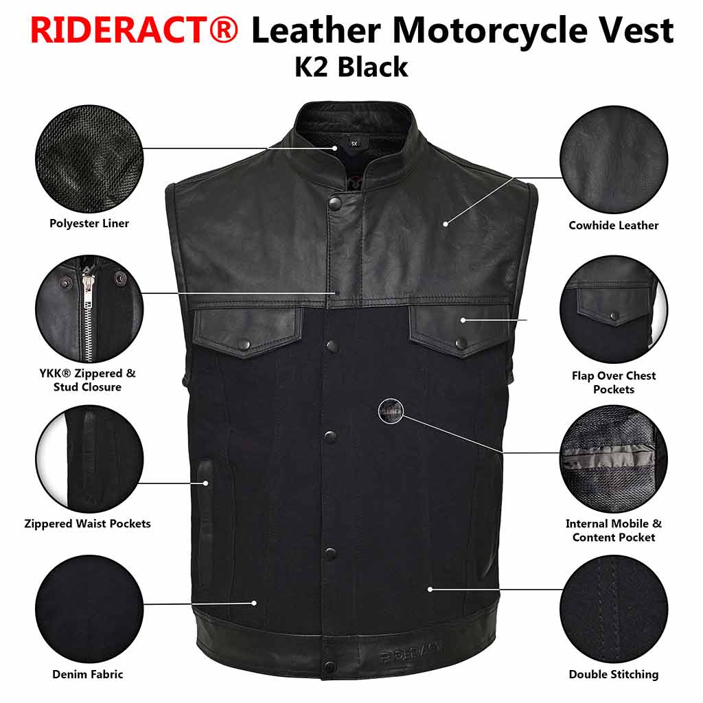 Infographics Denim Leather Vest K2 Black