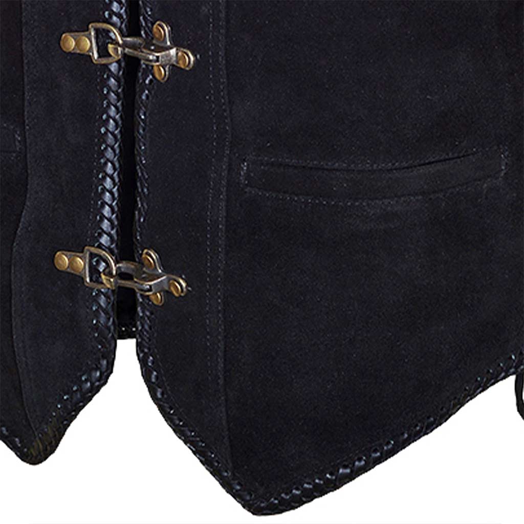 Suede Leather Vest Black Triple Clasp Closure