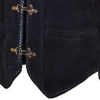 Suede Leather Vest Black Triple Clasp Closure