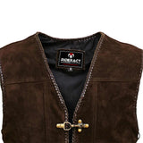 Leather Vest Brown Front Close up View 