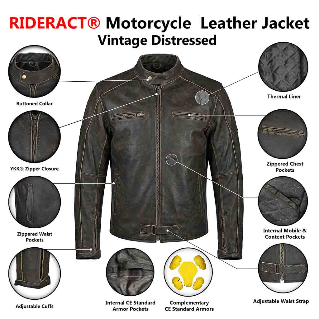 Motorcycle leather jacket with features 