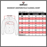 RIDERACT® Women Reinforced Flannel Shirt Road Series Purple Size Chart 