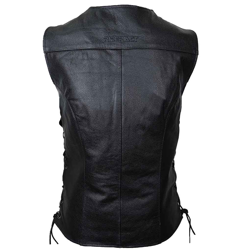 women  Adjustable biker vest Back pose