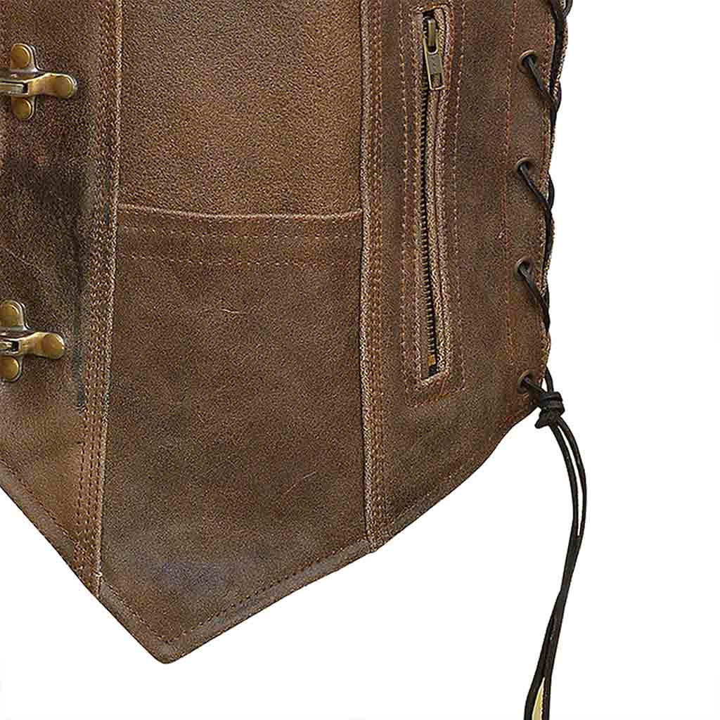Harley Distress Leather Vest Adjustable Side Lacing 