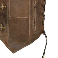 Harley Distress Leather Vest Adjustable Side Lacing 