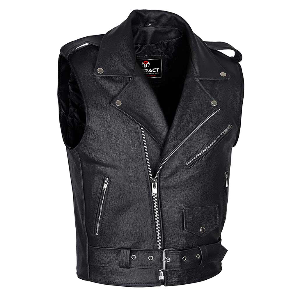 Men Brando Style Leather Vest Black 