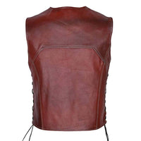 Leather Vest Harley davidson Style Brown Back Pose