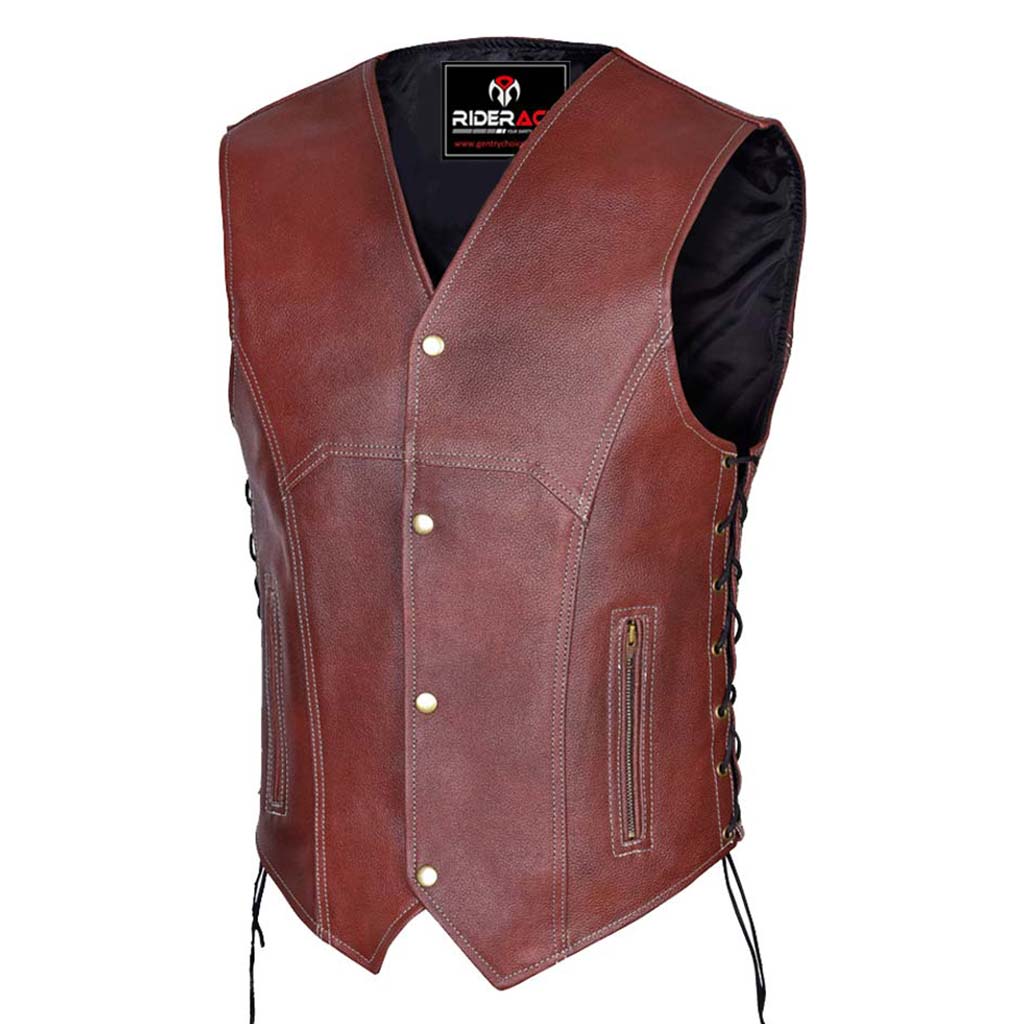 leather vest Harley style rustic brown leather motorcycle vest