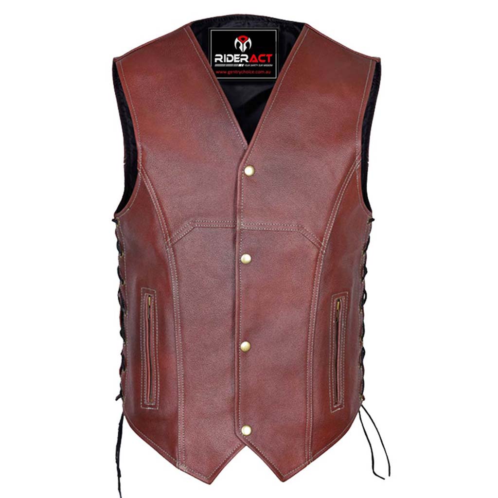 leather vest Harley davidson style brown leather vest