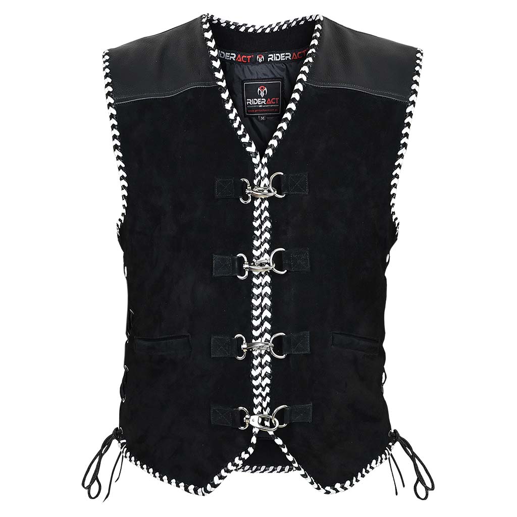 Black leather motorcycle vest