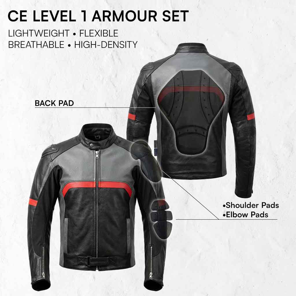 motorcycle jacket with CE Level 1 armor set features