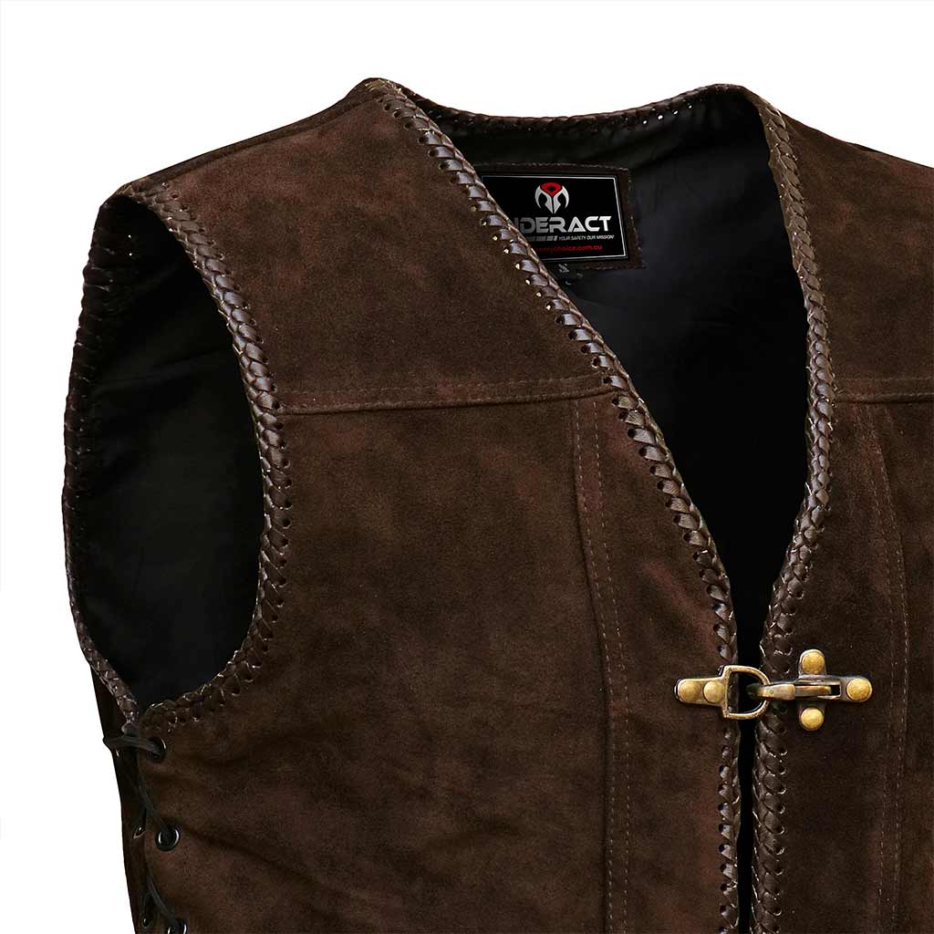 Suede Leather Vest – Brown Triple Clasp Biker Style