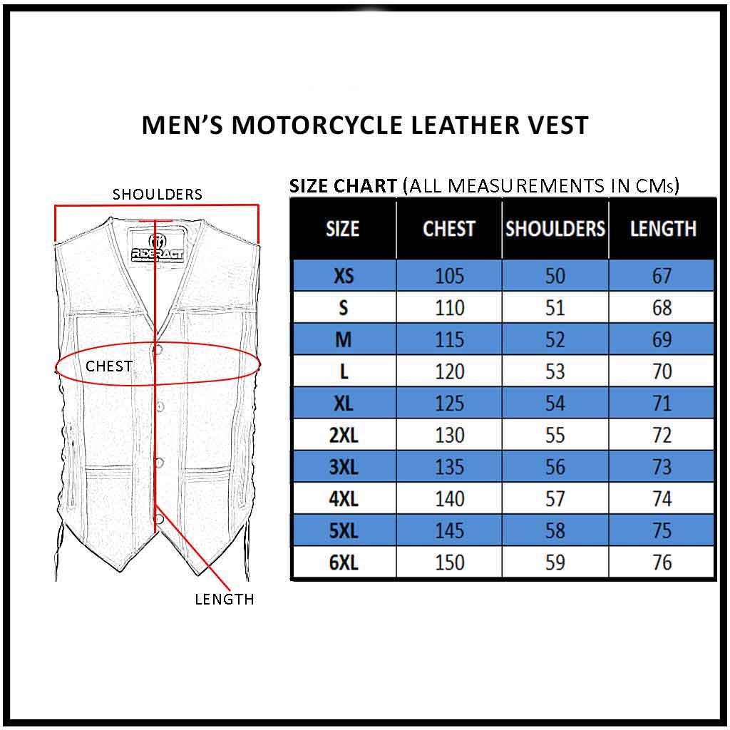 Size chart of RIDERACT® motorbike vest