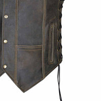 Harley Distress Leather Vest Adjustable Side Lacing 