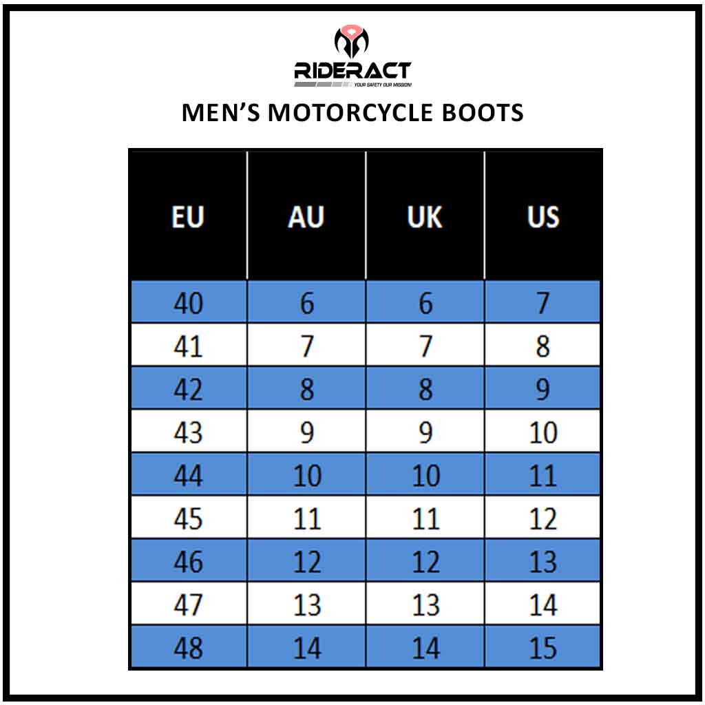 Size Chart Racing Mens Motorcycle Boots