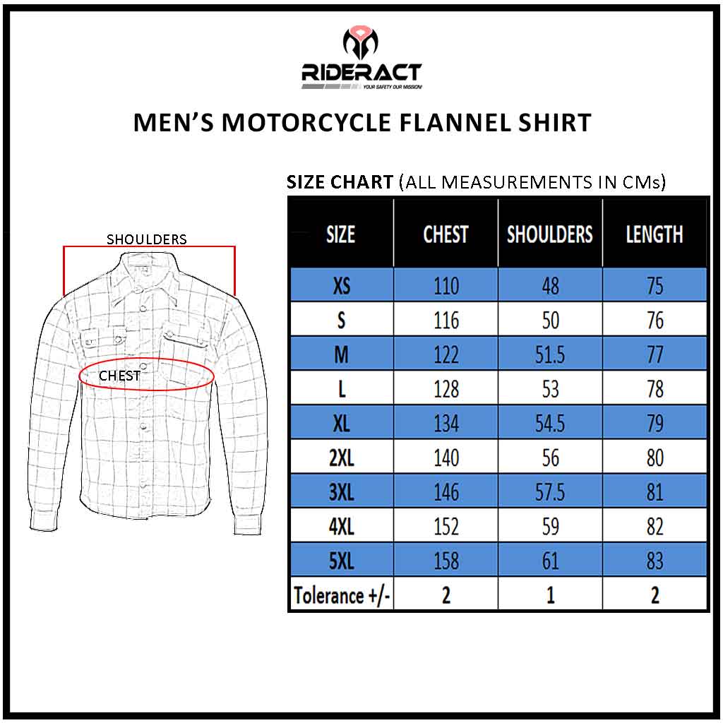 Flannel Motorcycle Shirt Blue Size Chart 