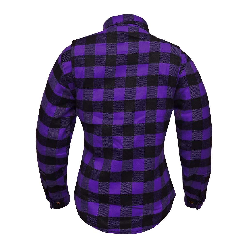 RIDERACT® Women Reinforced Flannel Shirt Road Series Purple Back Pose
